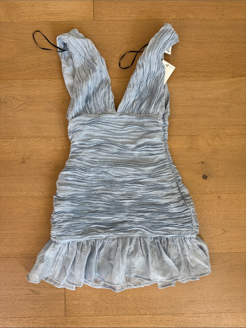 H&M Light Blue Ruffled V-Neck Mini Dress